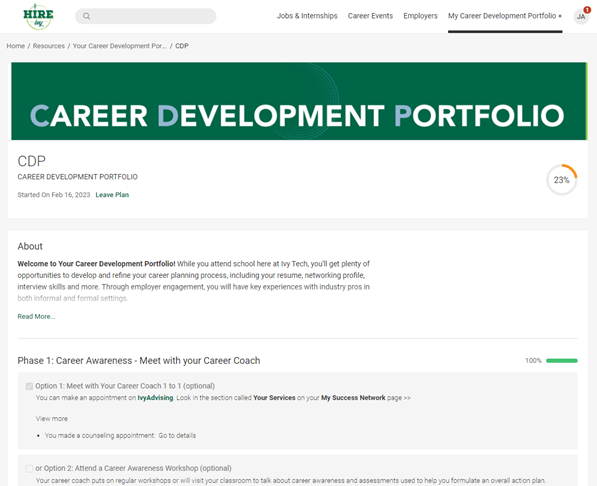 Career Development Portfolio Homepage Screenshot